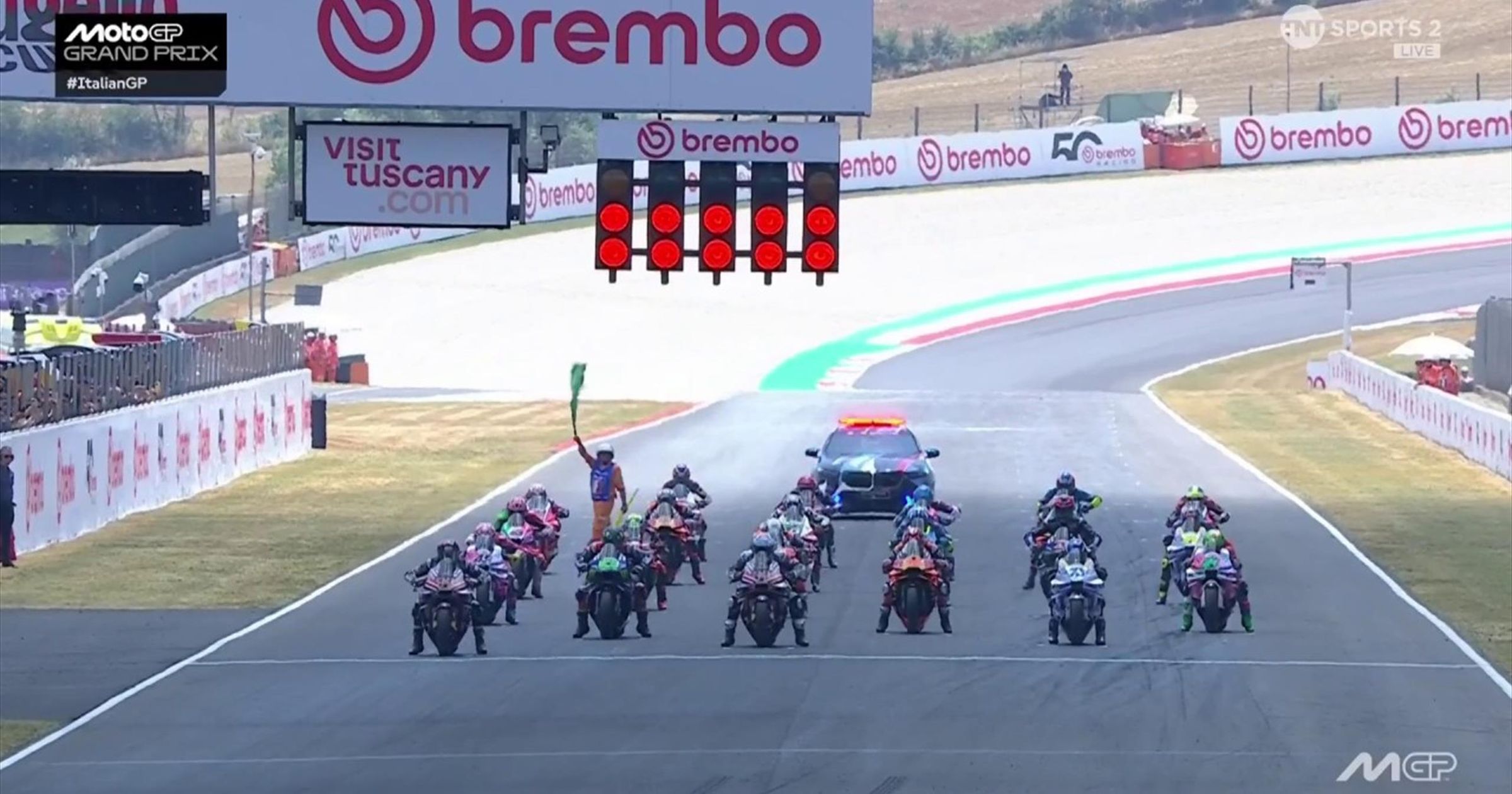 Italian crowd roars as Bagnaia and Marquez duel off start line at Mugello
