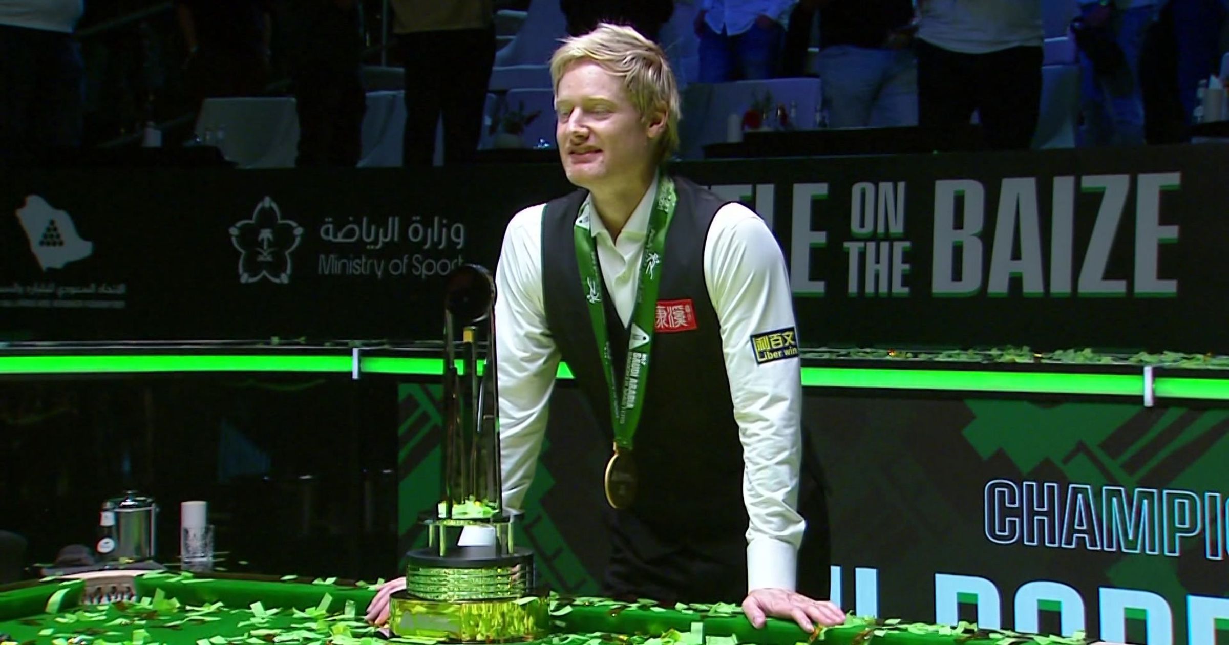 Robertson celebrates with Saudi Arabia Masters trophy after winning £500,000 jackpot