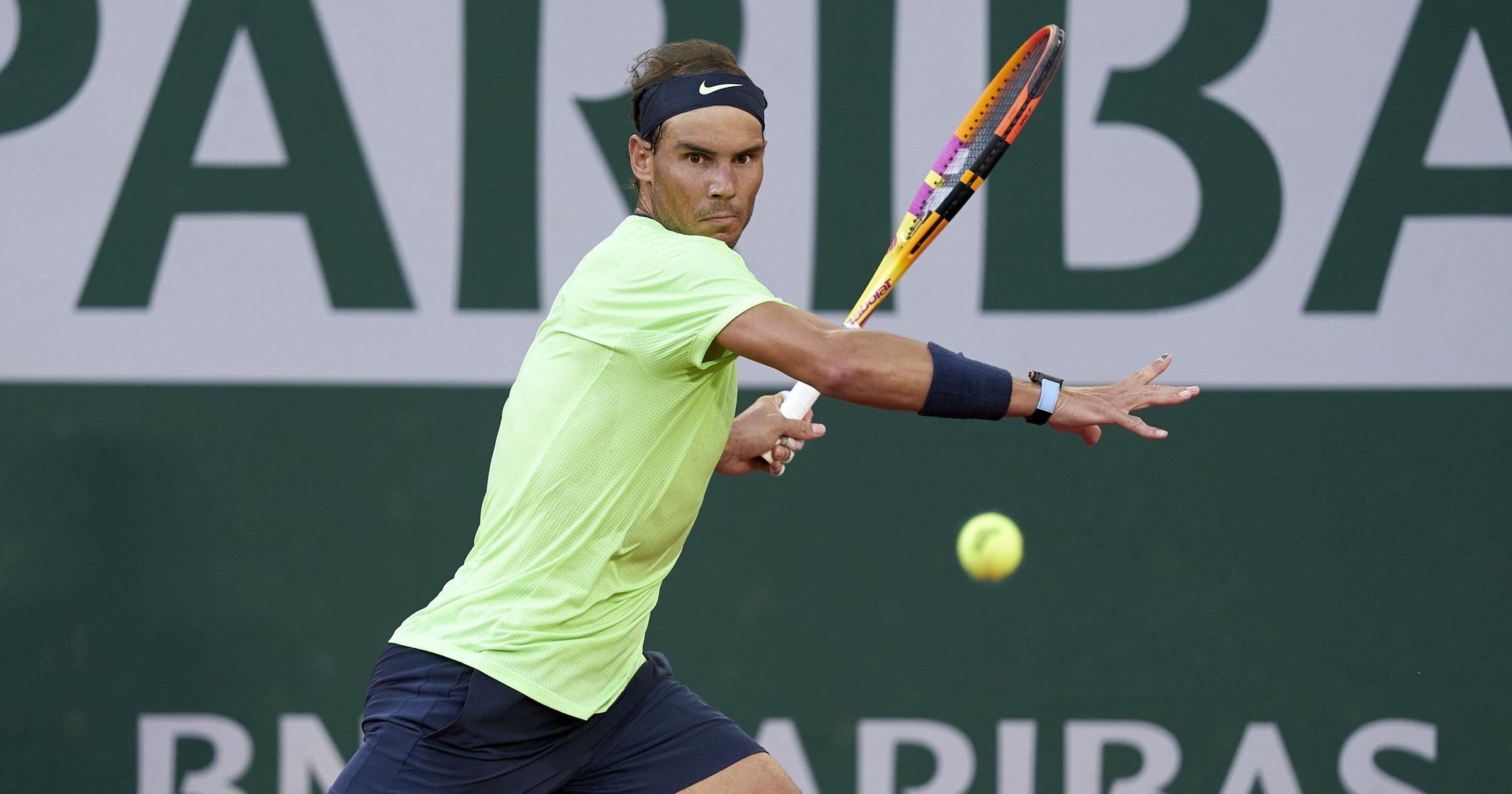 French Open tennis - Rafael Nadal flashes forehand winner down the line ...