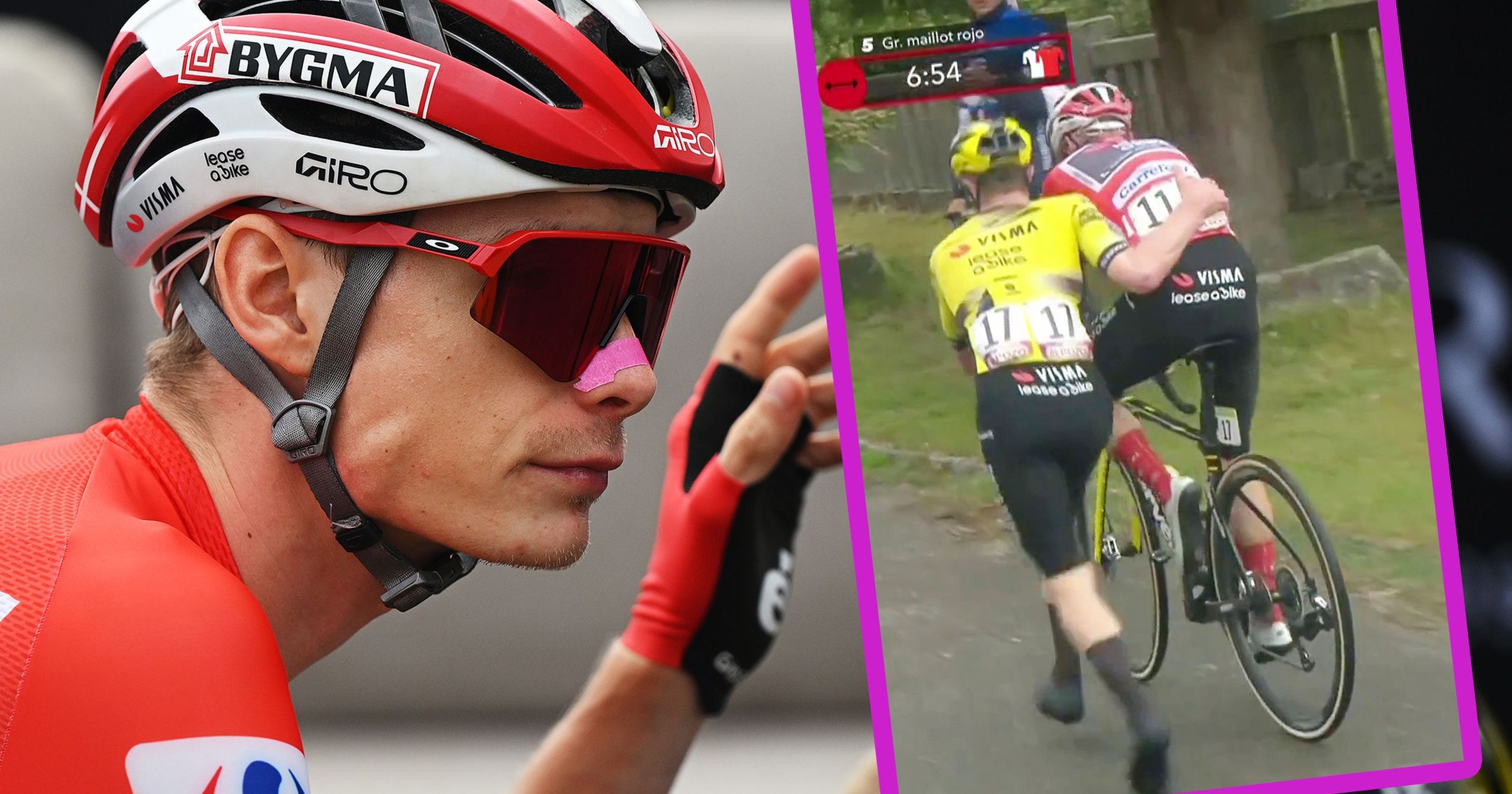 Team-mate jumps off bike to help Vingegaard in nervy Vuelta moment