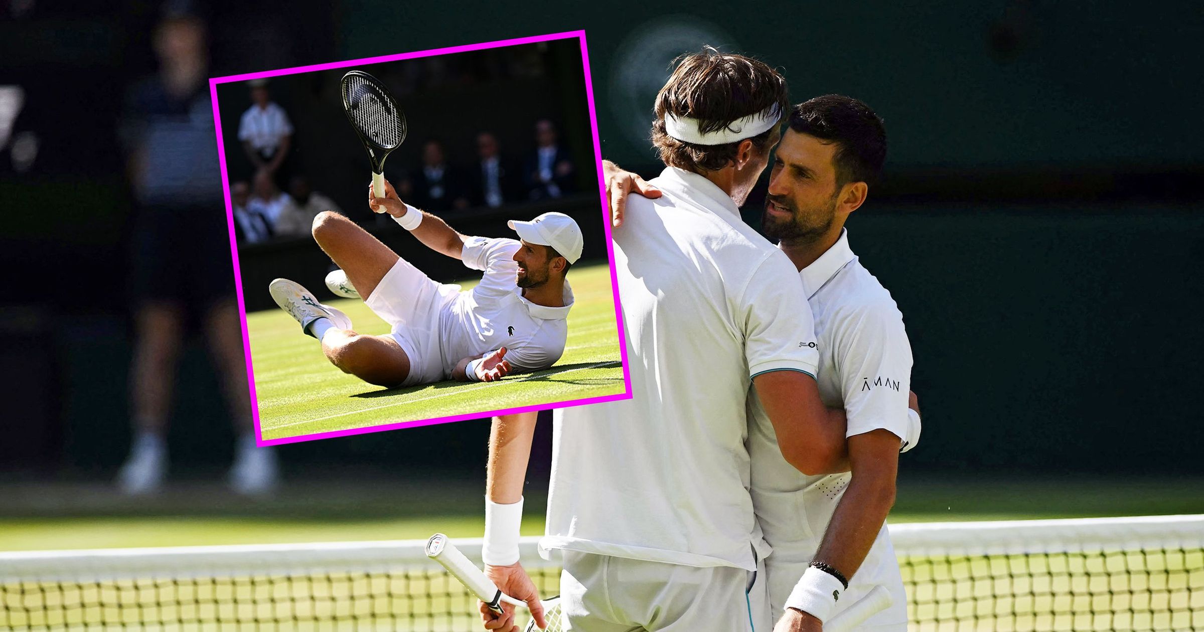 Watch remarkable match point as Djokovic AND opponent both left lying on grass