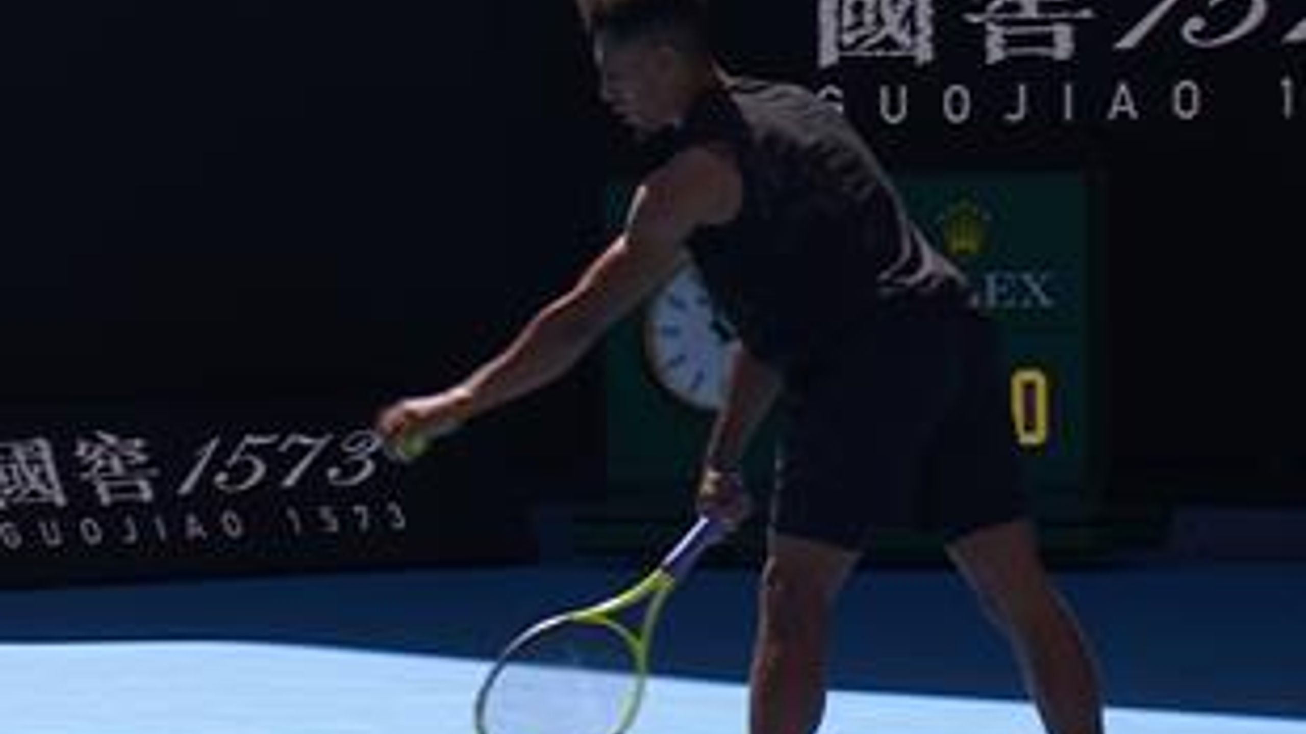 Alexander Zverev watches on as Michael Mmoh plants ball into the net on ...