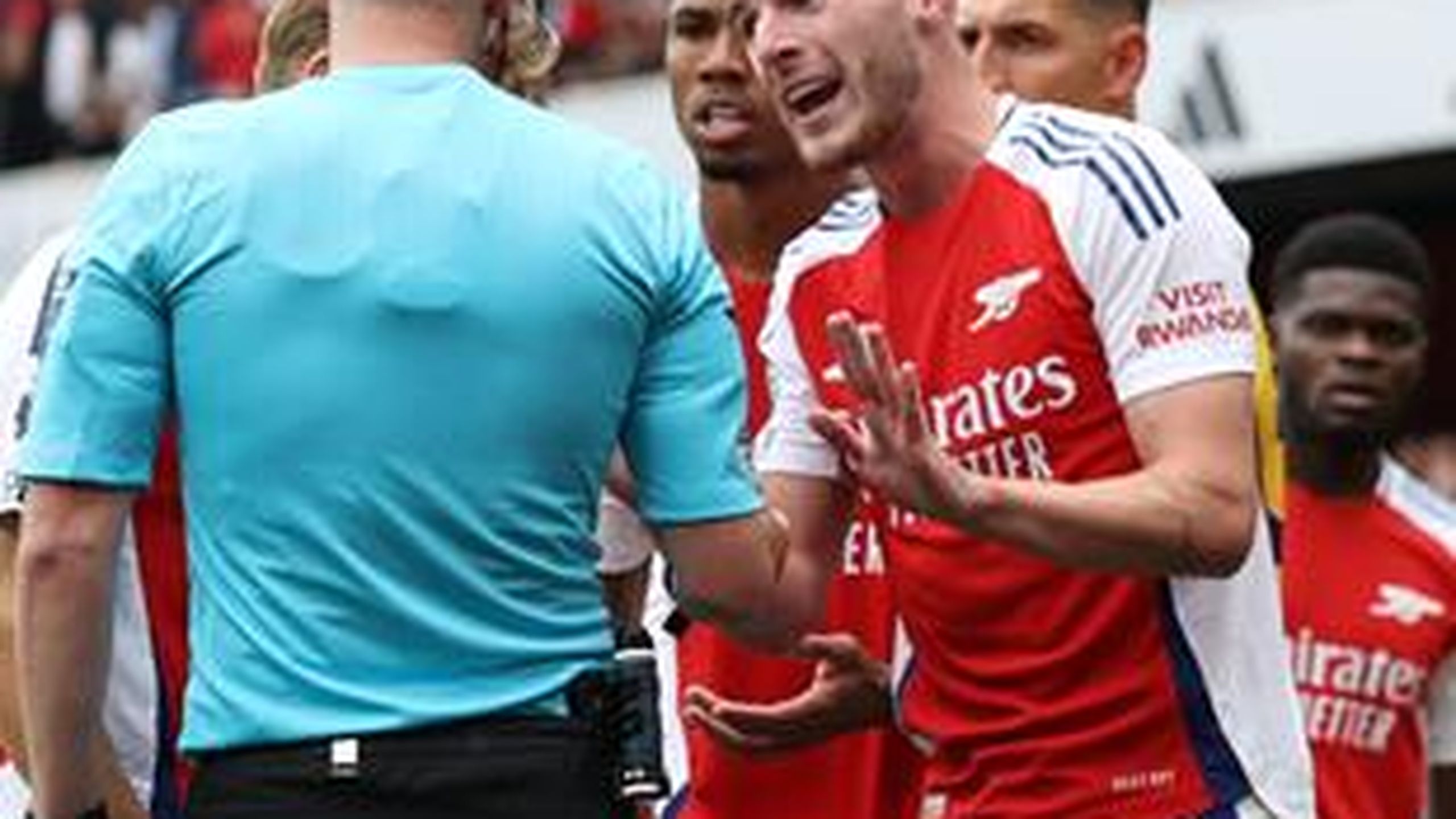 Arsenal’s Declan Rice dismayed after being sent off for kicking ball ...