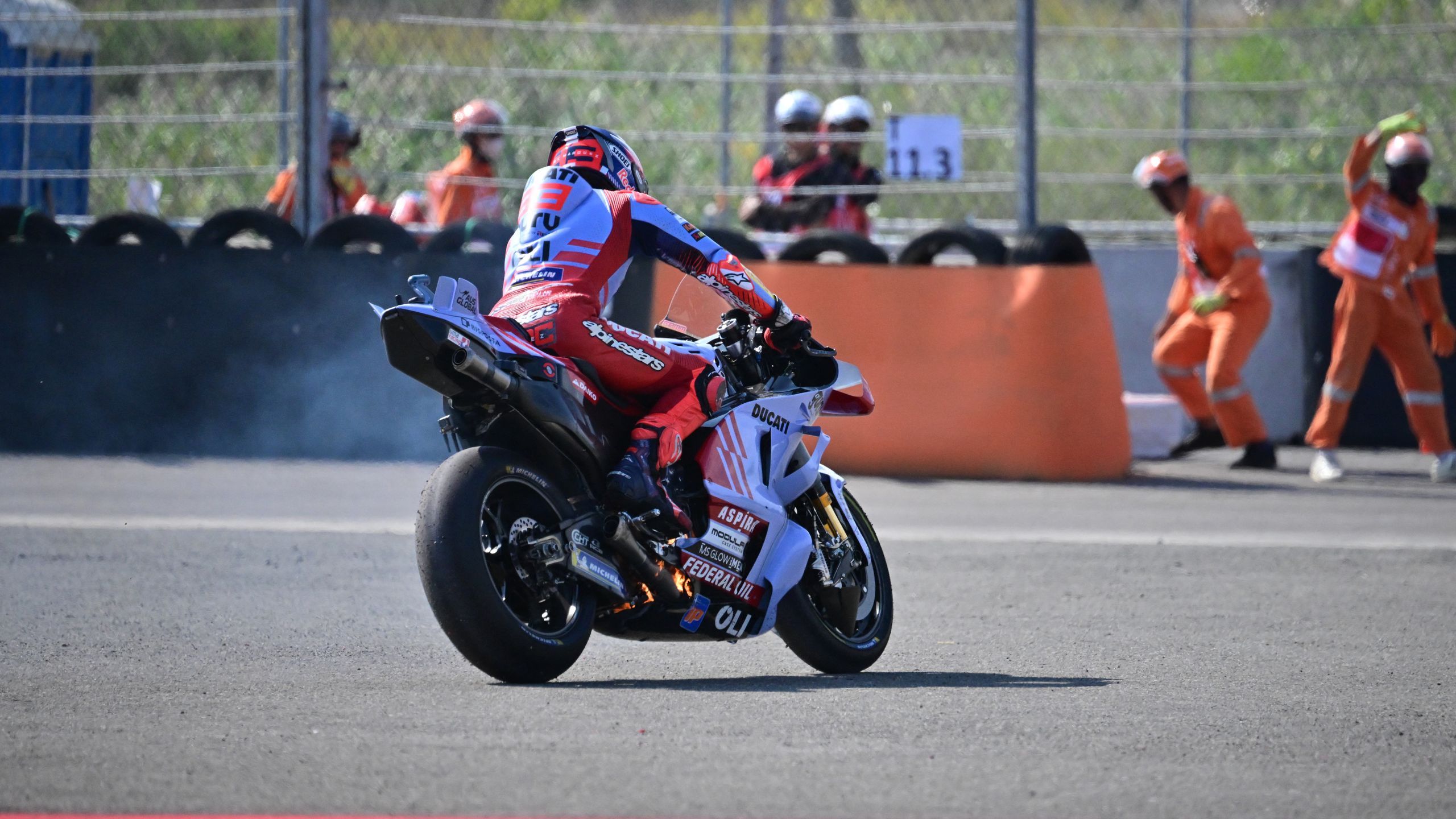 Marc Marquez refuses to blame 'unlucky' fire on Gresini Ducati team