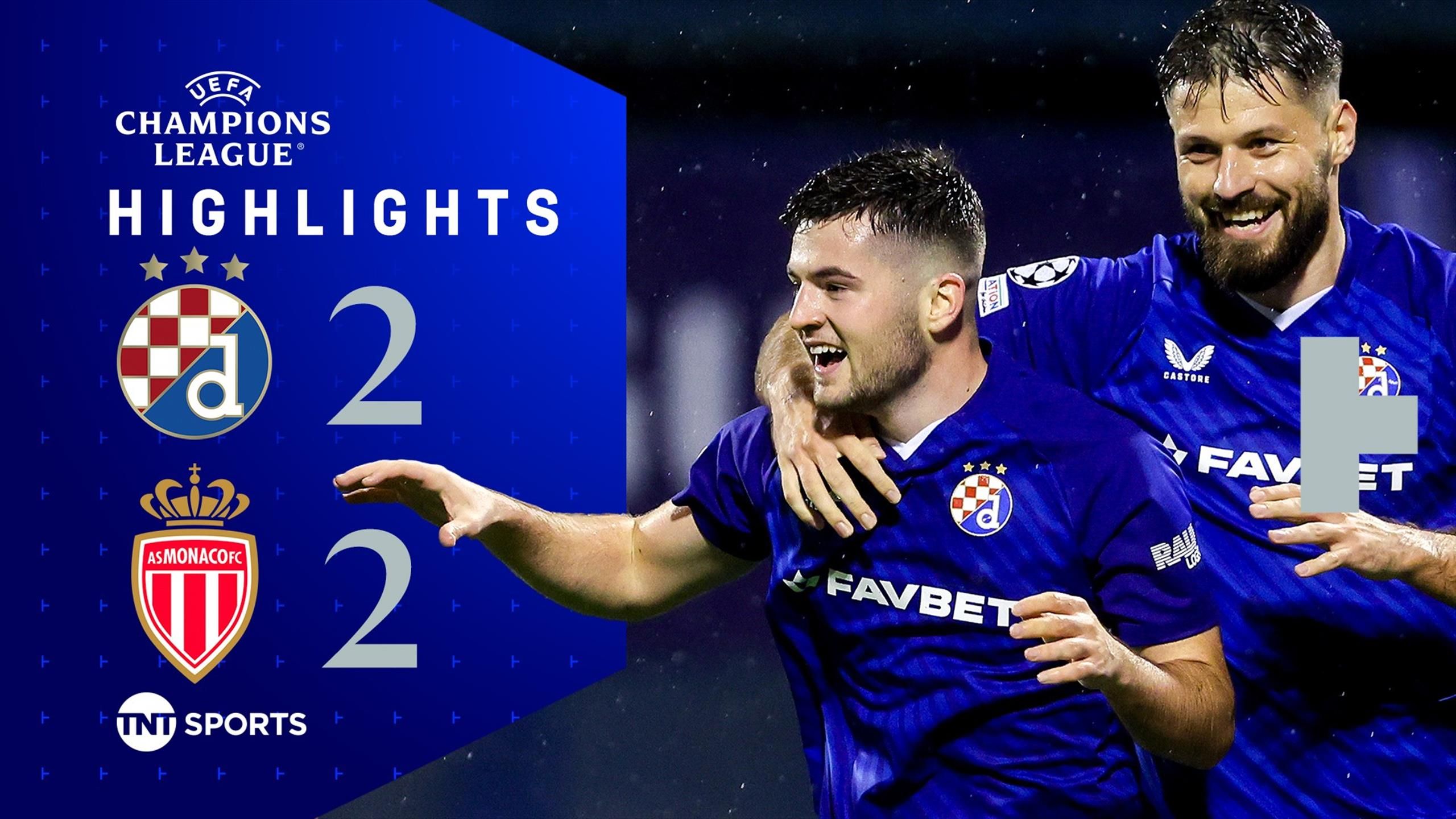 Dinamo Zagreb 22 Monaco Highlights as French side snatch lastgasp
