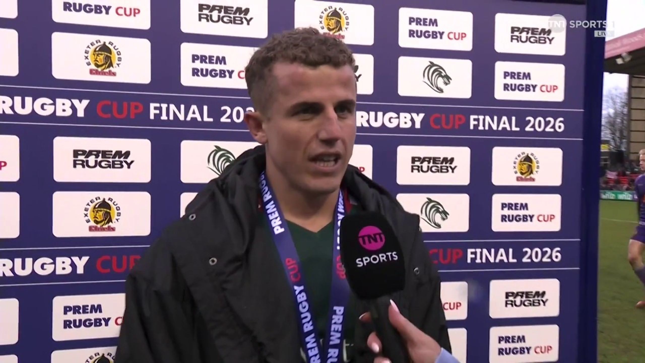 Billy Searle reacts after Leicester Tigers seal PREM Rugby Cup title in ...