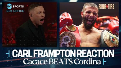 Watch as Frampton roars in approval as Cacace stuns Cordina to become super featherweight champion